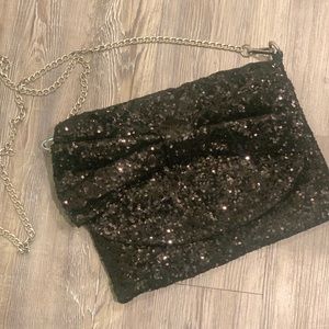 Black sequined bow crossbody